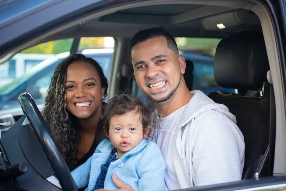 Image of a family standing near a car, representing the concept of buying a family car.