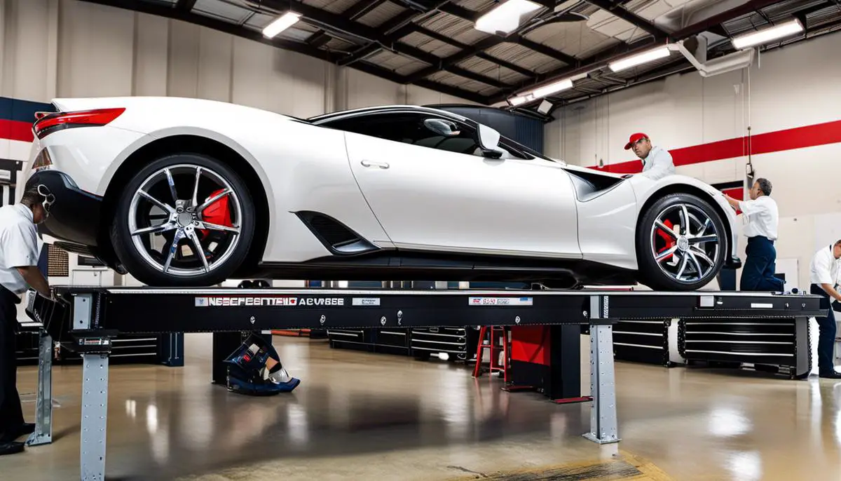 A car being inspected during a control technique evaluation.