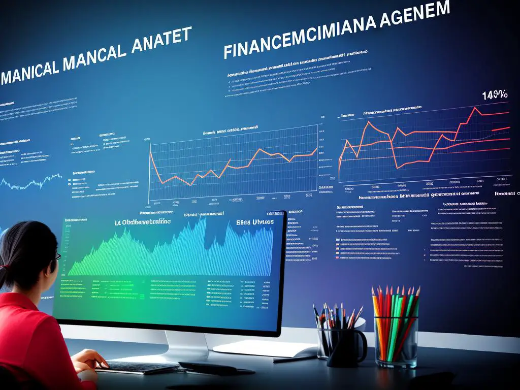 Illustration of a person analyzing financial data with graphs and charts to represent the concept of economic management.