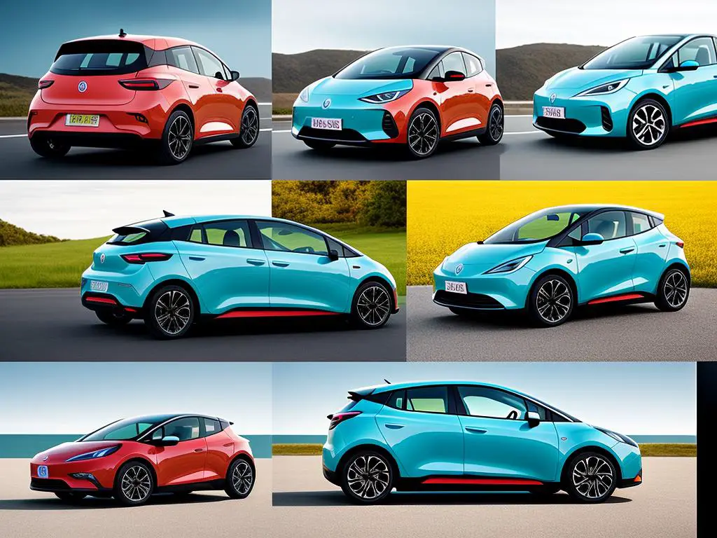 A montage image of an electric car, highlighting its energy efficiency, emissions reduction, and financial incentives.