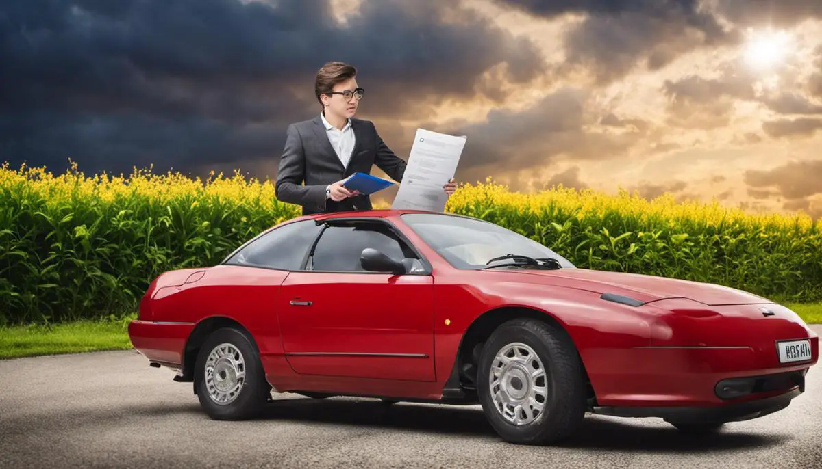 Image of a young driver with a car insurance policy in hand, representing the topic of young driver insurance.