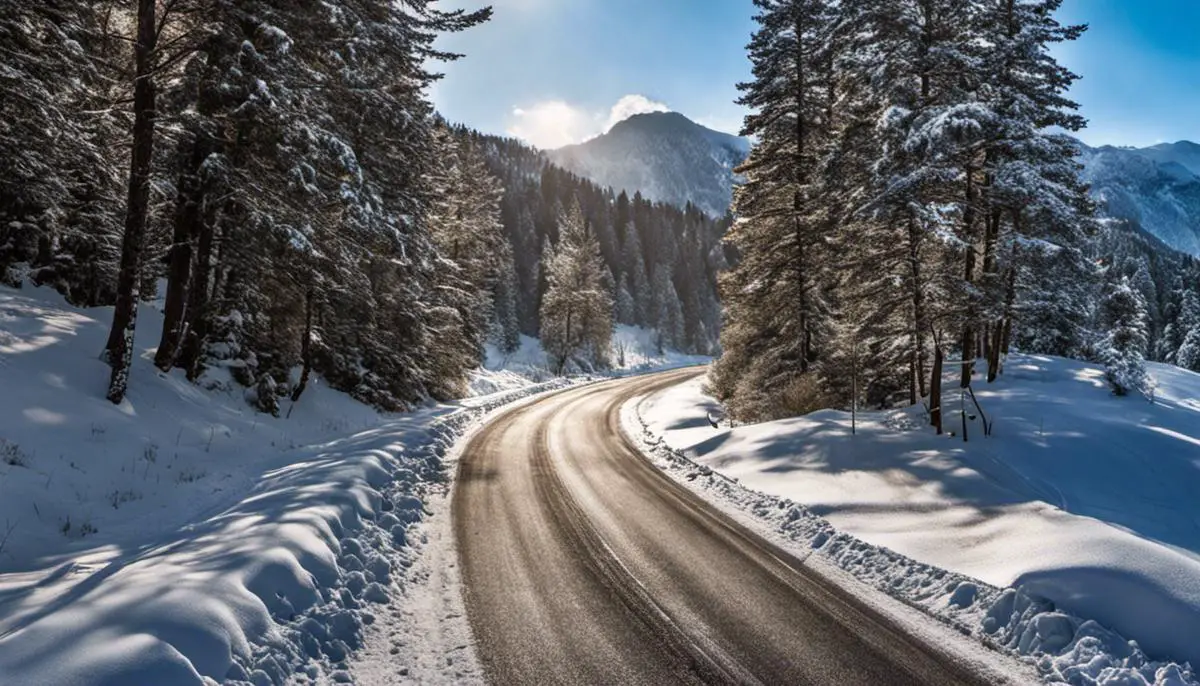 Des pneus hiver sur une route enneigée