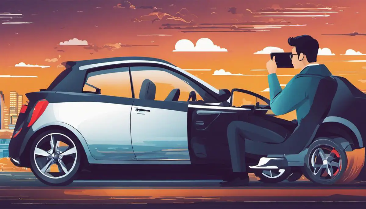 Image depicting a young driver researching car insurance options